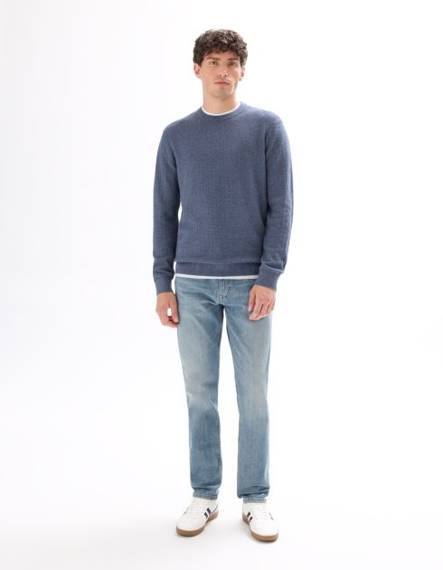 Pull col rond en meille chevrons 100 % coton - anthracite