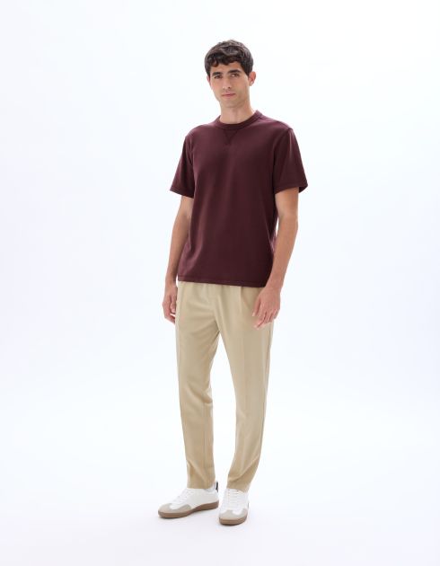 T-shirt boxy col rond 100% coton - figue