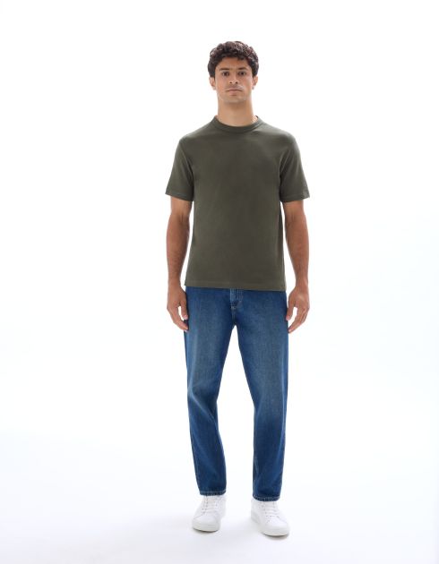 T-shirt boxy col rond 100% coton - kaki