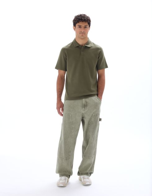 Polo regular col zippé en jersey - kaki