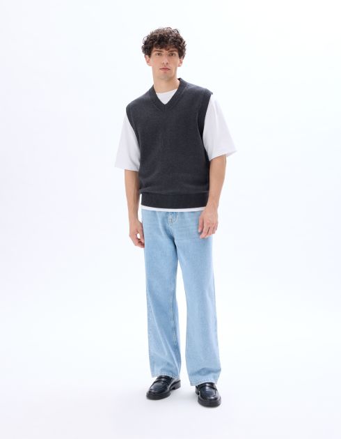 Pull sans manches col V 100 % coton - anthracite