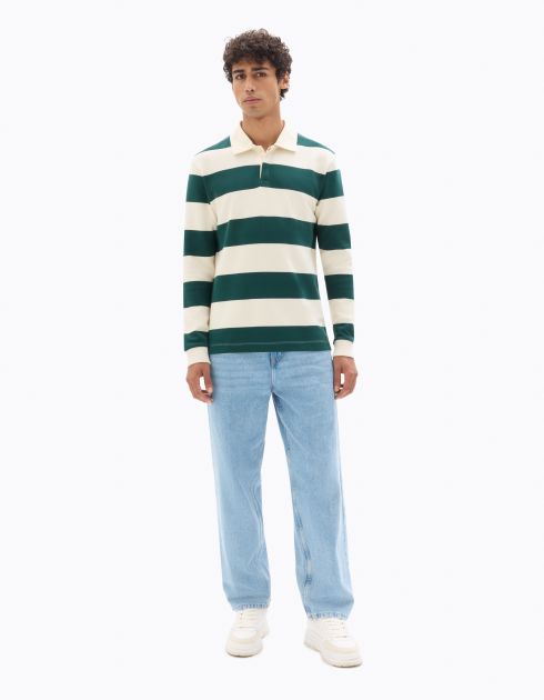 Polo boxy manches longues rayé - vert foncé