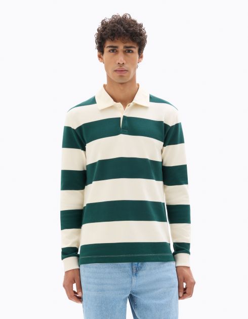 Polo boxy manches longues rayé - vert foncé