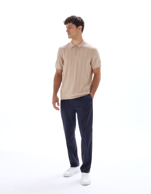 Polo regular en maille col zippé - beige
