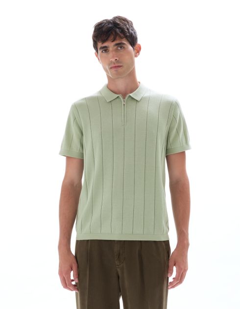 Polo regular en maille col zippé - sauge