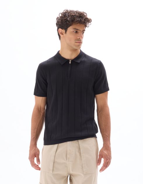 Polo regular en maille col zippé - noir