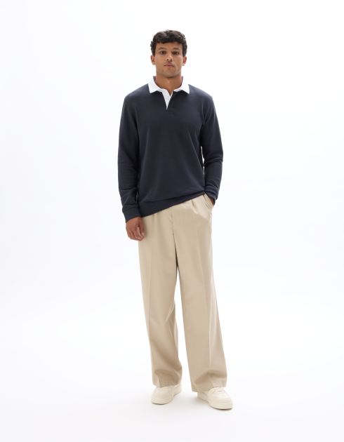 Polo regular uni manches longues - encre