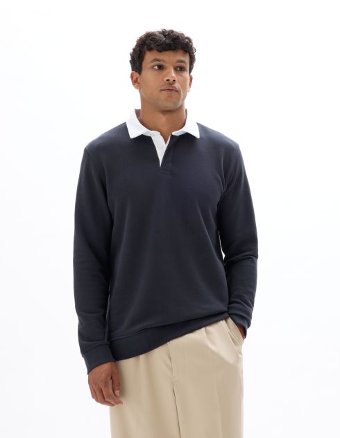 Polo regular uni manches longues - encre