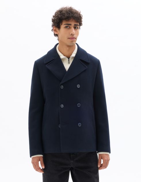 Caban en laine mélangée - bleu marine