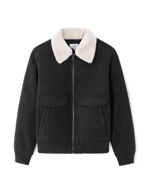Blouson Woolness en laine mélangé à col fourrure  - anthracite
