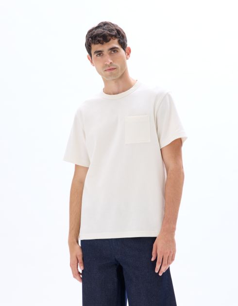 T-shirt boxy col rond flammé - écru