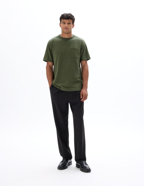 T-shirt boxy col rond flammé - kaki