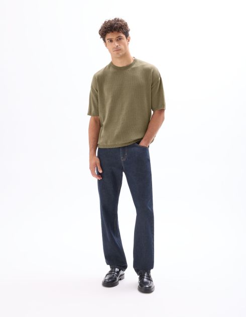 T-shirt boxy col rond en maille - taupe