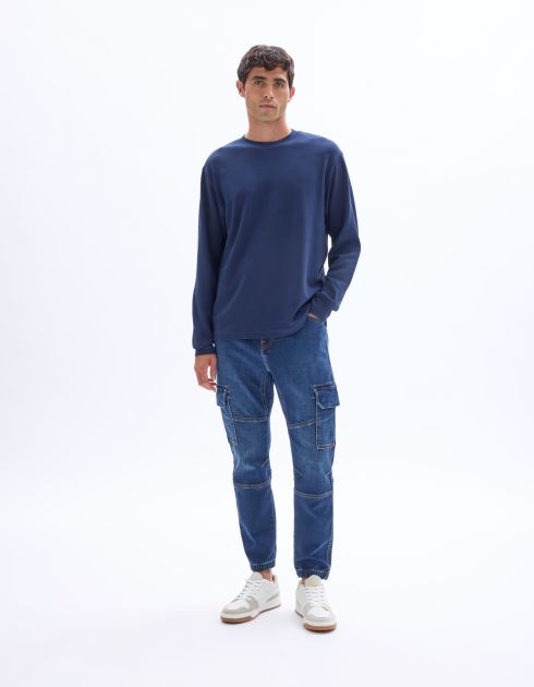 Jean cargo slim coton stretch - bleu