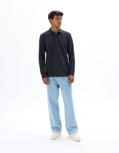 Polo regular piqué 100% coton manches longues - encre