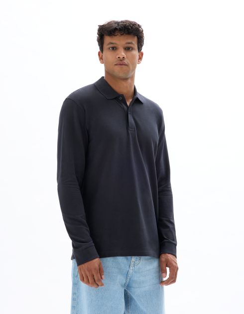 Polo regular piqué 100% coton manches longues - encre