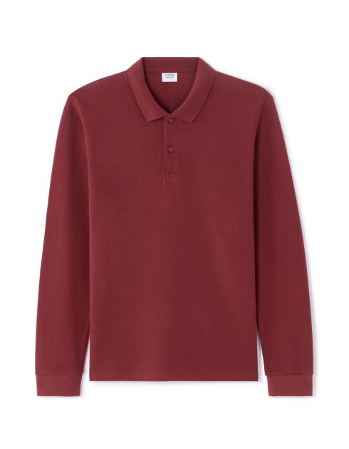 Polo regular piqué 100% coton manches longues - bordeaux