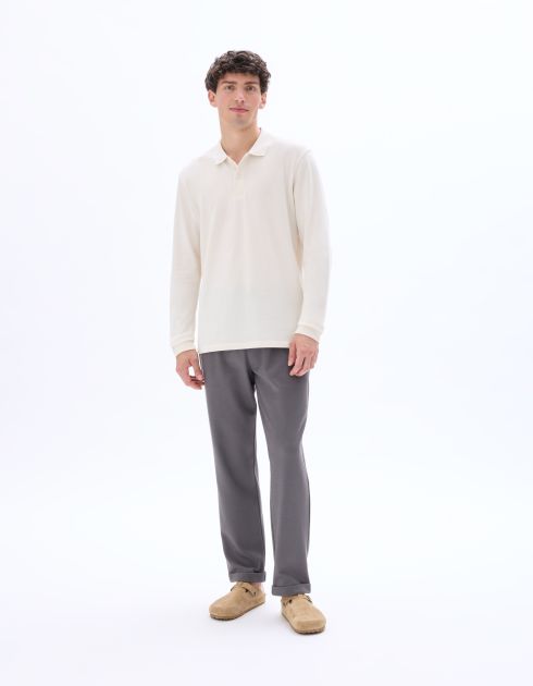 Polo regular piqué 100% coton manches longues - écru
