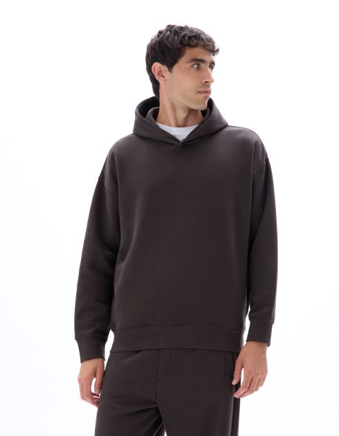 Sweat oversize à capuche uni - marron foncé