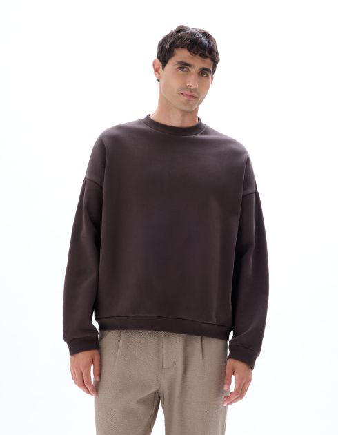 Sweat oversize col rond fantaisie - noir