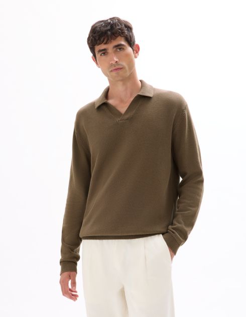 Pull oversize col V 100% coton - taupe