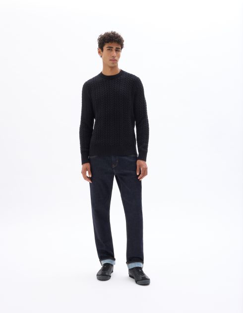 Pull torsadé col rond en coton mélangé - noir