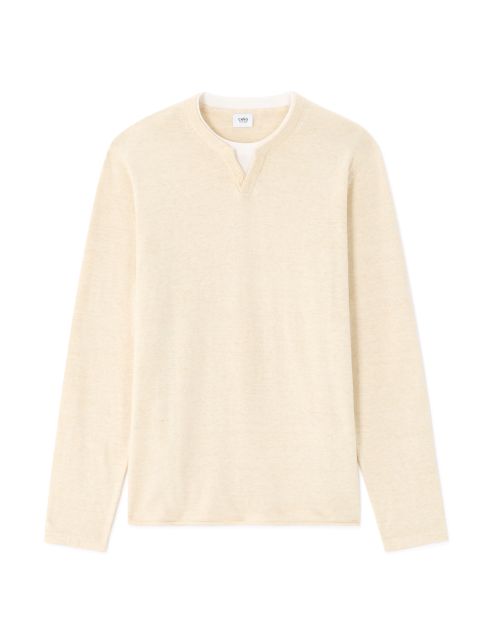 Pull col tunisien coton mélangé - beige clair