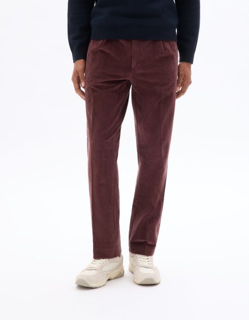 Pantalon chino straight en velour - bordeaux