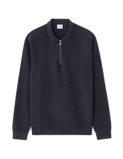 Pull regular col polo zippé - marine