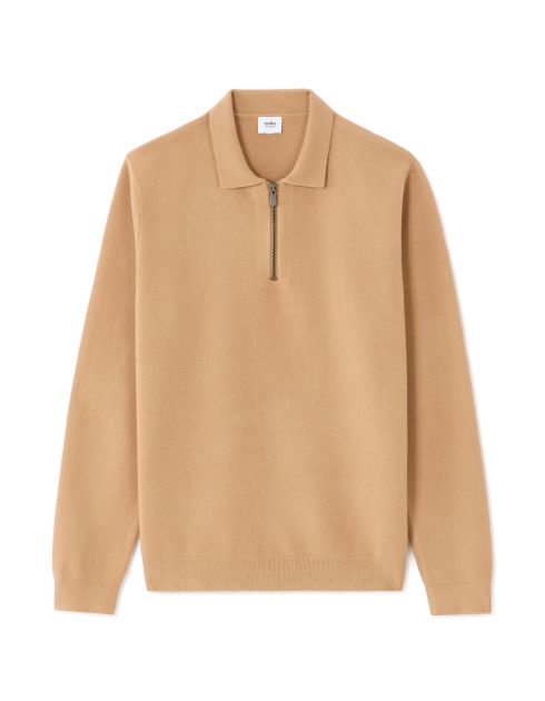 Pull regular col polo zippé - beige