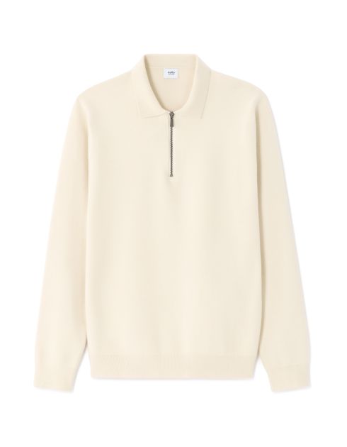 Pull regular col polo zippé - blanc