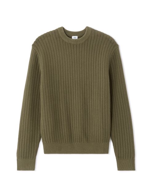 Pull col rond 100% coton avec jeu de points - olive