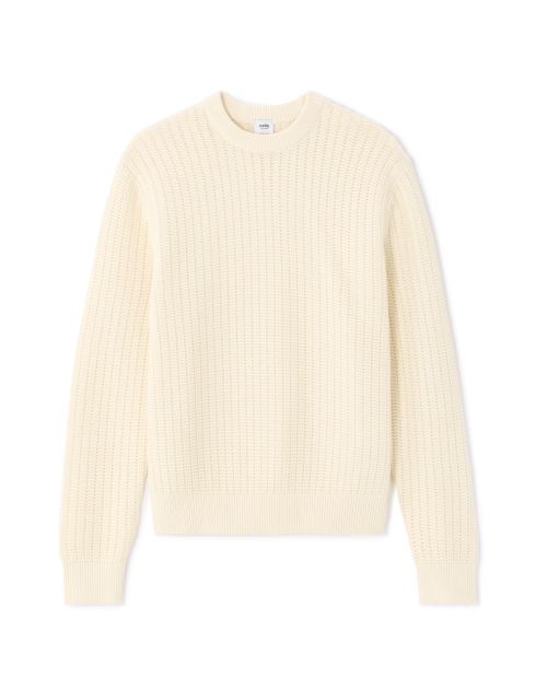 Pull col rond 100% coton avec jeu de points - blanc
