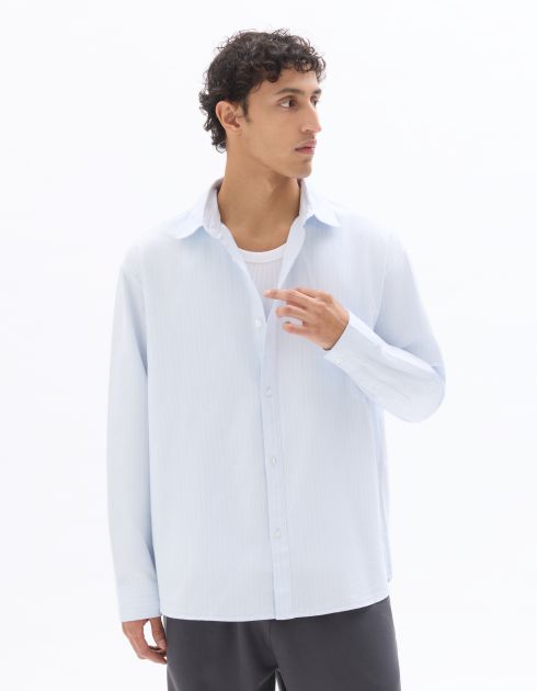 Chemise oversize à rayures 100% coton oxford - bleu clair