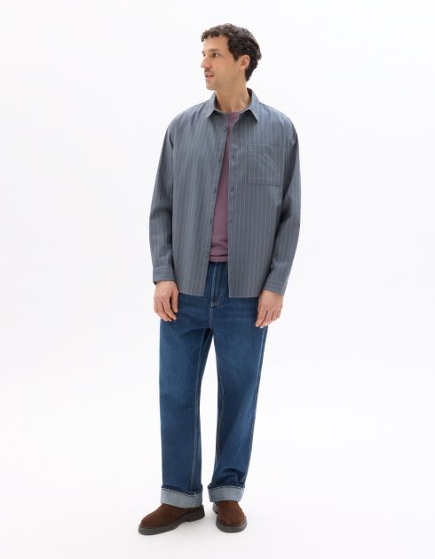 Chemise loose coton tencel rayé - bleu