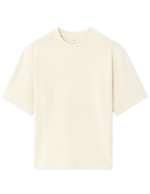 T-shirt oversize col rond en molleton - écru