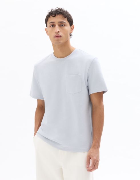 T-shirt boxy coton stretch avec poche  - bleu clair
