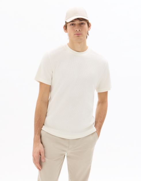 T-shirt boxy col rond 100% coton gaufré - beige