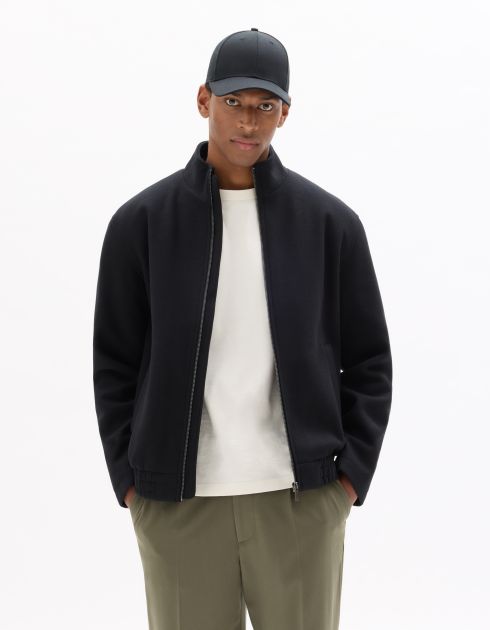 Blouson col montant en laine mélangée - noir