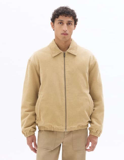 Blouson en velours côtelé col chemise - beige
