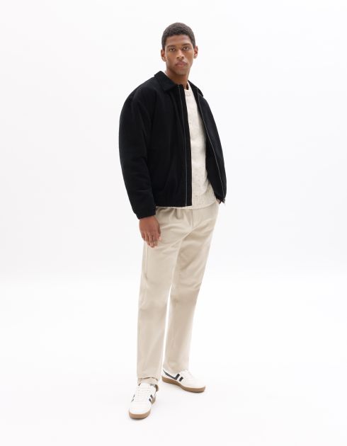 Blouson en velours côtelé col chemise - noir