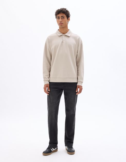 Sweat regular col polo en piqué - beige
