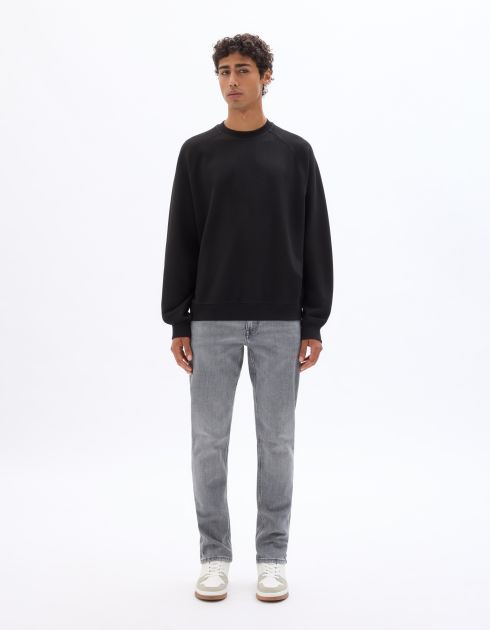 Sweat oversize col rond en piqué - noir