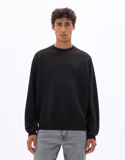 Sweat oversize col rond en piqué - noir