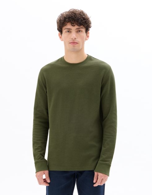 T-shirt boxy reliéfé manches longues - kaki