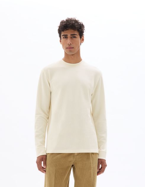 T-shirt boxy reliéfé manches longues - écru