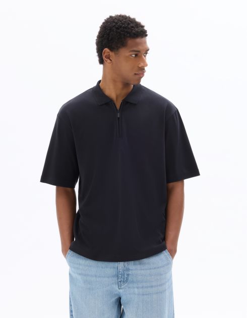 Polo col zippé 100% coton - noir