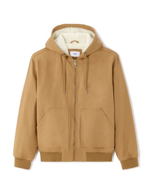 Blouson 100% coton à capuche doublé sherpa - marron