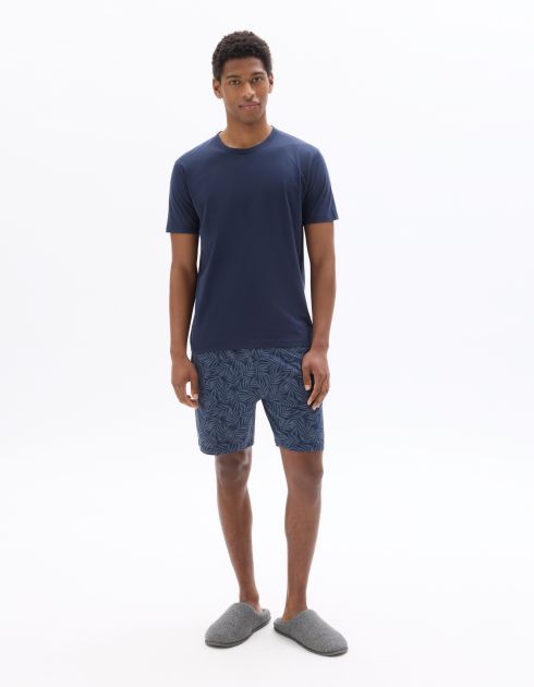 Pyjama t-shirt et short imprimé feuillage - bleu