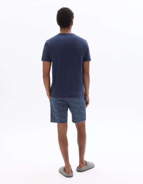 Pyjama t-shirt et short imprimé feuillage - bleu